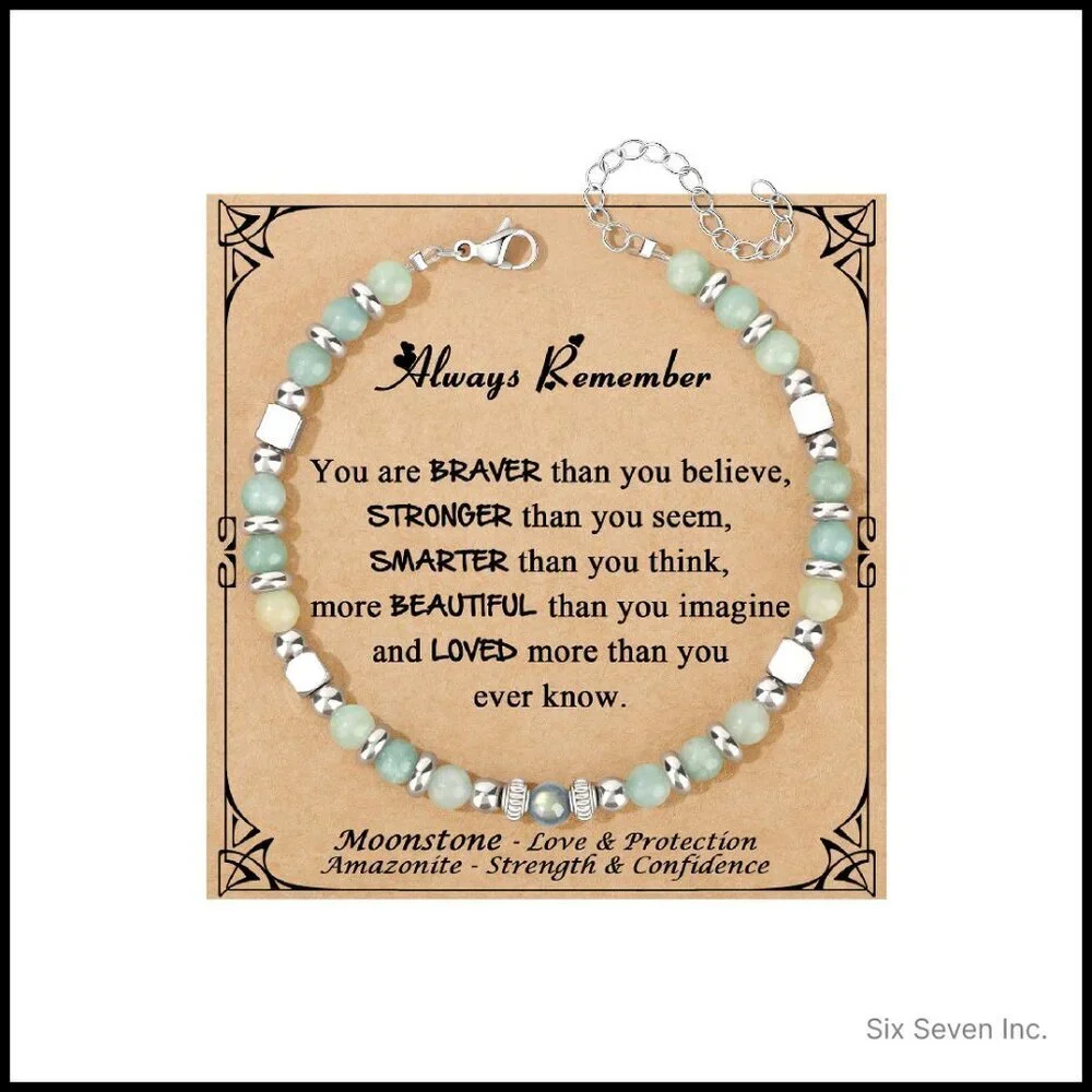 Moonstone Amazonite Stainless Steel Bead Bracelet Adjustable Chic Minimal